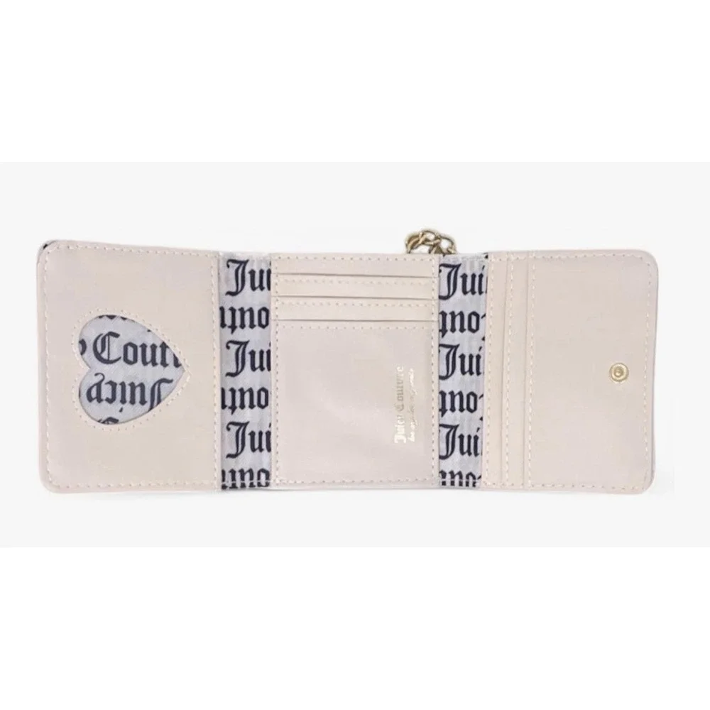 Juicy‎ Couture Pink Heart Logo Tri Fold Wallet Keychain Beige
